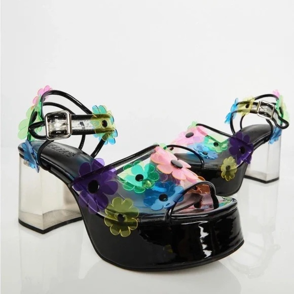 Delias By Dolls Kill Petal Pixie Pvc Neon Daisy Floral Chunky Platform size 8